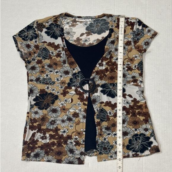 Y2K Brown Black Boho Chic Retro Floral Layered Top Womens Medium Indie Sleaze - Picture 6 of 8